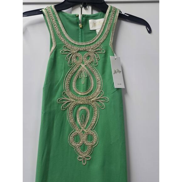 NWT LILLY Pulitzer Taylane Embroidered Maxi Shift Dress Kelly Green Gold Sz 6 - Picture 4 of 9